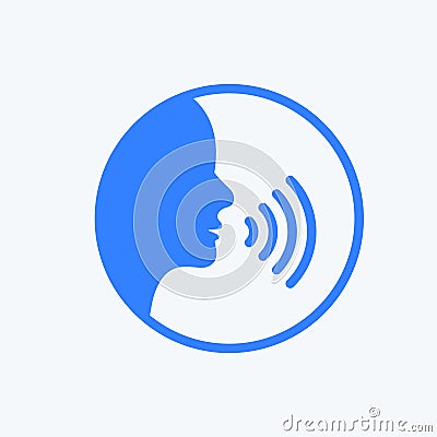 Speak voice vector icon person. Talk speech wave command sound control face sound icon Vector Illustration