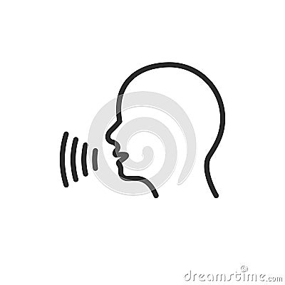 Speak voice vector icon person. Talk speech wave command sound control face sound icon Vector Illustration