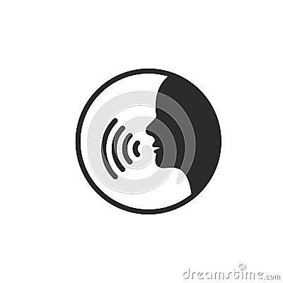 Speak voice vector icon person. Talk speech wave command sound control face sound icon Vector Illustration