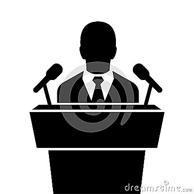 Speaker black icon. orator speaking from tribune vector Vector Illustration