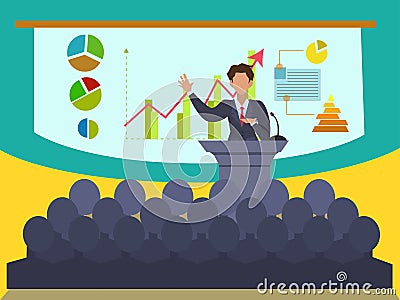 Speaker at business convention and presentation Vector Illustration