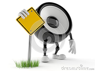 Speaker character with blank raod sign Stock Photo