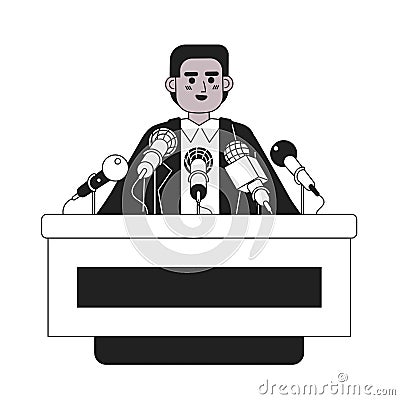 Speaker conference press microphones black and white cartoon flat illustration Vector Illustration