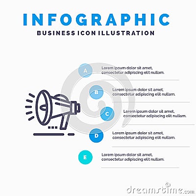 Speaker, Loudspeaker, Voice, Announcement Line icon with 5 steps presentation infographics Background Vector Illustration