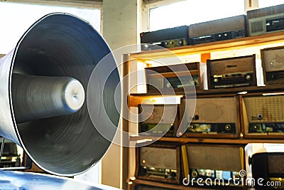 speaker, Megaphone.Vintage loudspeaker Stock Photo