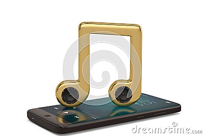 Speaker on music note and smart-phone audio concept.3D illustration. Cartoon Illustration