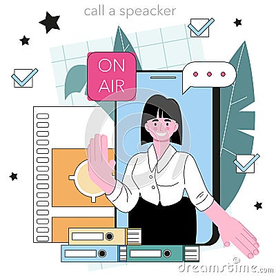 Speaker online service or platform. Radio announcer, actor dubbing Vector Illustration
