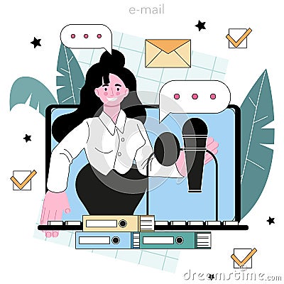 Speaker online service or platform. Radio announcer, actor dubbing Cartoon Illustration