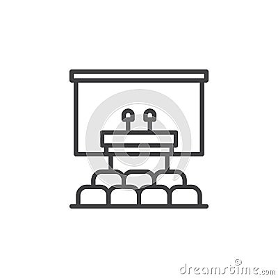 Speaker podium line icon, outline vector sign, linear pictogram isolated on white. Vector Illustration