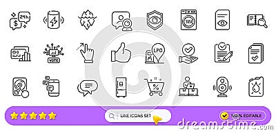 Speaker, View document and Card line icons for web app. Pictogram icon. Line icons. Vector Vector Illustration