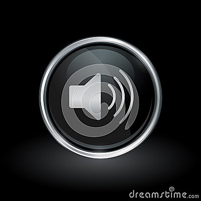 Speaker volume icon inside round silver and black emblem Vector Illustration