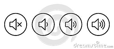 Speaker volume icon set on circle line. Level sound button Vector Illustration