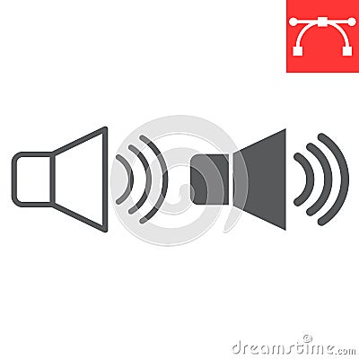 Speaker volume line and glyph icon, ui and button, sound volume sign vector graphics, editable stroke linear icon, eps Vector Illustration