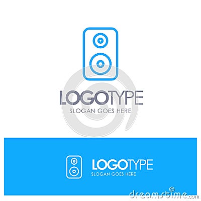 Speaker, Woofer, Laud Blue Outline Logo Place for Tagline Vector Illustration