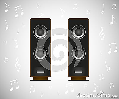 Speakers and musical notes Vector Illustration