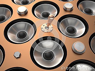 Speakers and Toggle switch, 3D Stock Photo