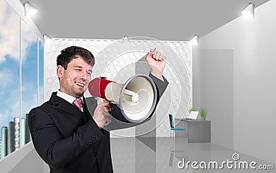 Speaking boss with megaphon Stock Photo