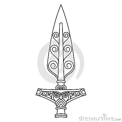 The Spear Of The God Odin - Gungnir, and Scandinavian pattern Cartoon Illustration