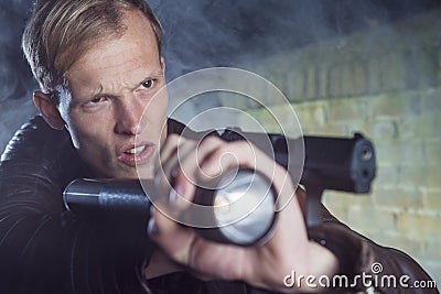 Special Agent gives a warning before arrest Stock Photo