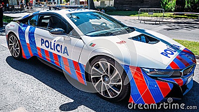 Special BMW Portuguese transit police car, close up and wide angle Editorial Stock Photo