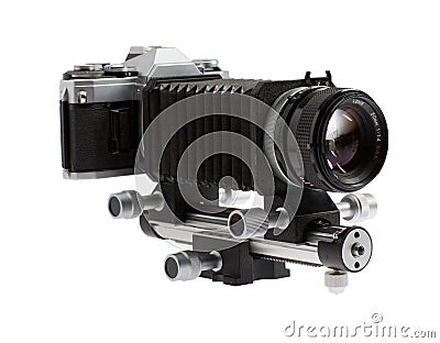 Special camera with macro bellows Stock Photo