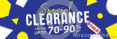 Special clearance 70 to 90 percent off Banner vector heading design fun style for banner or poster. Sale and Discounts Concept. Vector Illustration