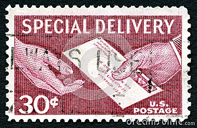 Special Delivery USA Postage Stamp Editorial Stock Photo