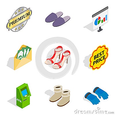 Special footwear icons set, isometric style Vector Illustration