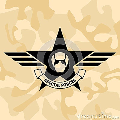 Special forces airforce Fighter. Armed forces badge, label or logo on camo background. Vector Vector Illustration