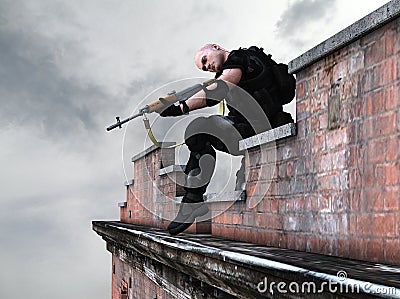 Special forces army soldier - sniper Stock Photo