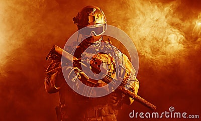 Special forces soldier in the fire Stock Photo