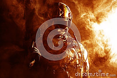 Special forces soldier in the fire Stock Photo