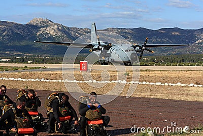 Special forces waiting for transport plane Editorial Stock Photo