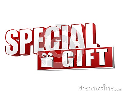 Special gift with present box sign in 3d letters and block Stock Photo