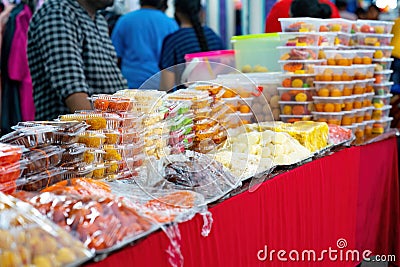 Special Indian assorted sweets or mithai for sale during Deepavali or Diwali festival at the market Stock Photo