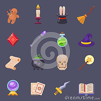 Special magic symbol magician fantasy carnival mystery tools cartoon miracle decoration vector illustration. Vector Illustration