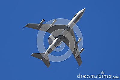 Special mission AWACS plane at air base. Air force flight operation. Aviation and aircraft. Air defense. Military industry. Fly Editorial Stock Photo