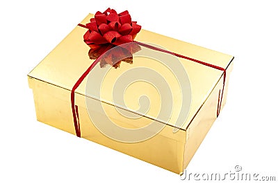 Special occasion present, luxury gifts and giving and receiving presents concept with ornate gold gift box with red bow and ribbon Stock Photo