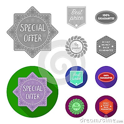 Special offer, best prise, guarantee, bio product.Label,set collection icons in monochrome,flat style vector symbol Vector Illustration
