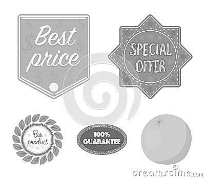 Special offer, best prise, guarantee, bio product.Label,set collection icons in monochrome style vector symbol stock Vector Illustration