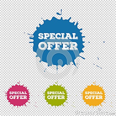 Special Offer - Colorful Set Of Ink Spots And Stains - Vector Button - Isolated On Transparent Background Vector Illustration