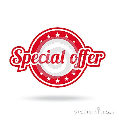 Special offer label. Red color, isolated on white. Vector Illustration