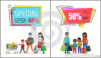 Special Offer with 50 Off for Family Shopping Vector Illustration