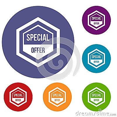 Special offer pentagon icons set Vector Illustration