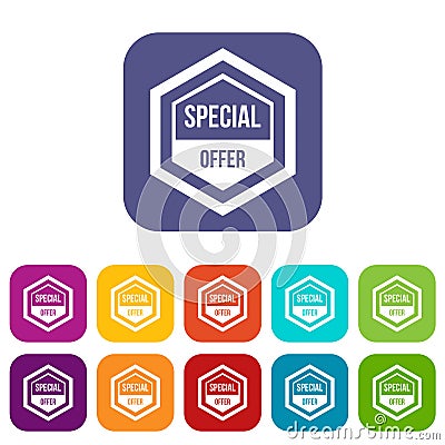 Special offer pentagon icons set Vector Illustration