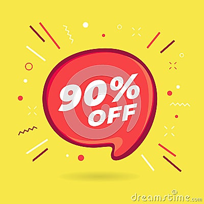 Special offer sale red bubble. 90% off discount sticker. Vector Illustration