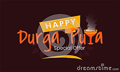 Special offer sale Typography text on indian festival of durga puja with Dhunuchi. happy durga puja Vector Illustration