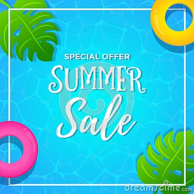 Special Offer Summer Sale with Pool Background Stock Photo