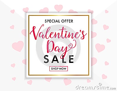 Valentines day sale background with rose color hearts Cartoon Illustration