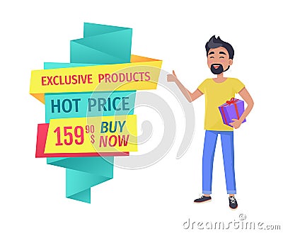 Special offer vector banner with person shopping Vector Illustration